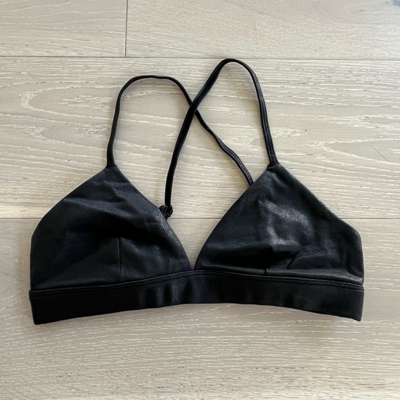 ALO Yoga Faux Leather Airbrush Sportsbra Bra Black Small S - Picture 3 of 5